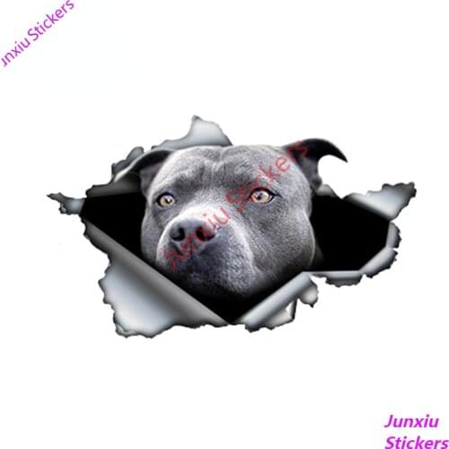 Blue Pitbull Car Sticker Torn Metal Decal Creative Reflective Stickers Waterproof Scratch-Proof Pet Exterior Decor PVC13x8cm
