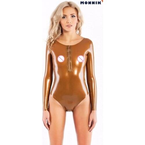MONNIK latexLatex Rubber One Piece Swimsuit With Open Back Design And Small Zipper 0,4mm