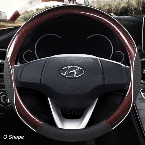 Carbon Fiber +Leather for Hyundai i20 MK1 MK2 MK3 Inokom i20 Elite i20 Car Steering Wheel Cover Anti-slip Auto Accessories