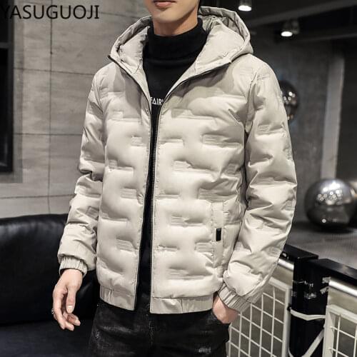 YASUGUOJI Down Jacket Men Casual Fashion Winter Jacket for Men Hooded Windbreaker White Duck Down Coat Male Waterproof Clothes