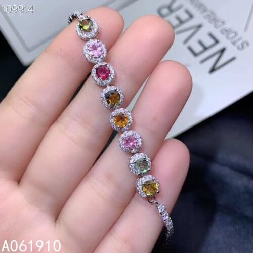 KJJEAXCMY boutique jewelry 925 sterling silver inlaid Natural tourmaline gemstone bracelet ladies support detection fashion