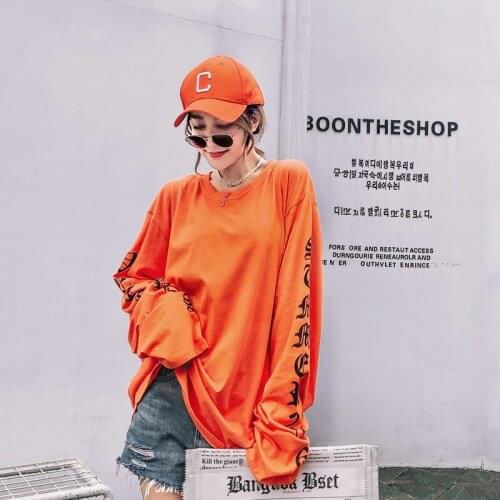 2018 Spring and Summer Casual Orange Big Sleeve T Shirt Women Hip Hop Style Letter BF Tops