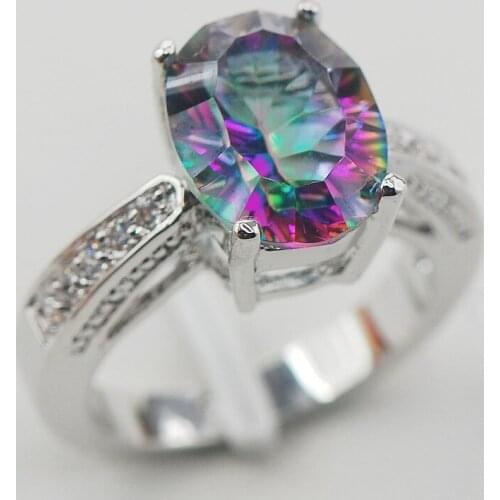 Rainbow Crystal Zircon White Crystal Zircon Women 925 Sterling Silver Ring F846 Size 5 6 7 8 9