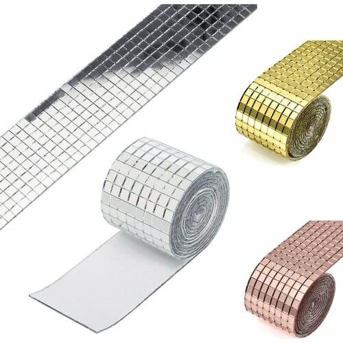 1 Roll Self-Adhesive Mirrors Mosaic Glass Craft Mini Square Tiles For DIY Hand Crafts Home Decoration Bathroom Decal Silver Gold