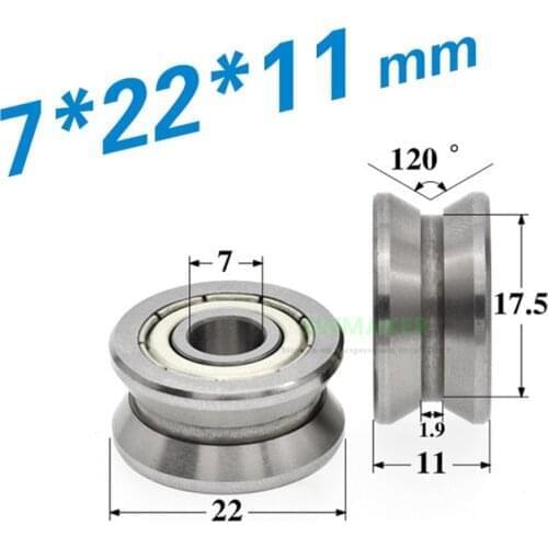 1pcs 7*22*11mm LV20/7 grooved bearing pulley, Y-type V-grooved wire rope crane, over-wire guide wheel all metal rail wheel