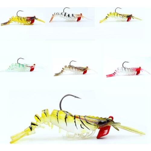 1pcs Simulation Fishing Lure Shrimp with lead Prawn Bait Artificial 3D eyes 85mm/12g Multi-section jumping shrimp Single Hook