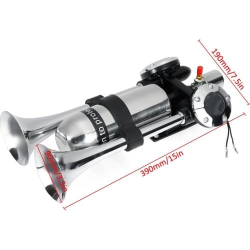 12V/24V 500DB Dual Trumpet Electric Horn Loud Chrome Air Horn Speaker Kit With Air Compressor For Train Truck Lorry