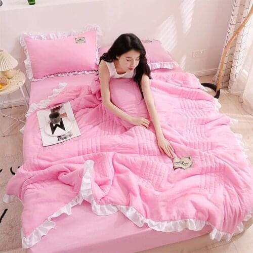 2021 Summer Soft Blanket Luxury Thick Blankets For Bedroom New Cotton Solid Color Quilt 1 Pcs Princess Room For Girls Gifts