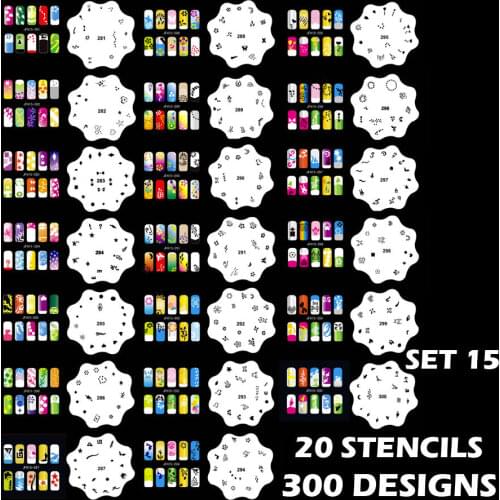300 DESIGNS Airbrush Nail Art STENCIL Template Kit Paint stamp tool stamping plate image manicure plates Paint 20 Sheets /lot