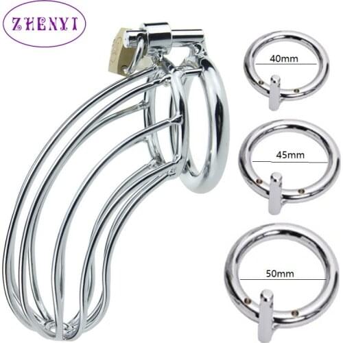 304 Stainless Steel Male Chastity Cage Man Penis Rings Mesh Cock Male Lock Belt Men Adult Games Sex Toys 40-45-50mm