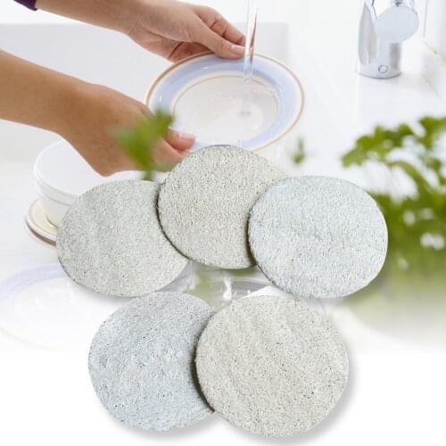 5 pcs/set Natural Loofah Dishwashing Cloth Scrub Pad Dish Bowl Pot Easy To Clean Scrubber Sponge Kitchen Clean Brushes Scrub Pad