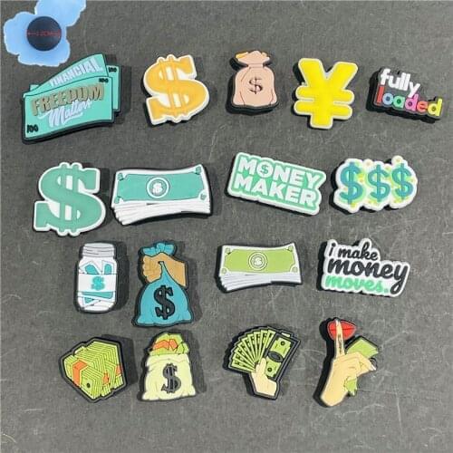 50pcs Wholesale Dollar Money Garden Shoes Accessories Shoe Decorations Fit Kids Adult Croc Jibz Charm Wristband X-mas Present