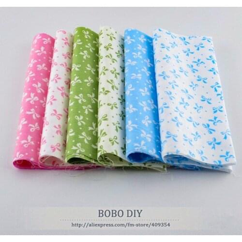 6PCS Exquisite bow-knot Printed cotton fabric fat Quarter for sewing clothes bedding quilting patchwork crafts 20cmx50cm/piece