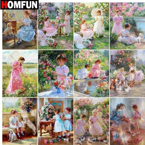 HOMFUN Diamond Painting Full Square/Round Diamond "Little girl flowers" Pattern Embroidery Cross Stitch 5D Rhinestone Painting