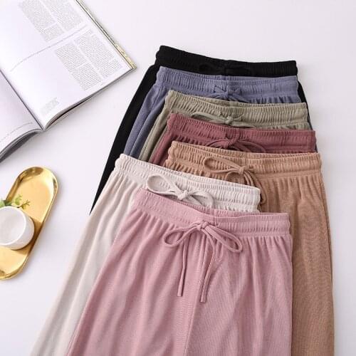 Summer Ice Silk Wide-leg High-waisted Thin All-match Casual Loose Straight-leg Pants Women