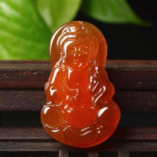 Buddhist GuanYin Amulets Natural Real Agates Kwan-yin Bodhisattva Pendants for Lady Protective Godness TBP368