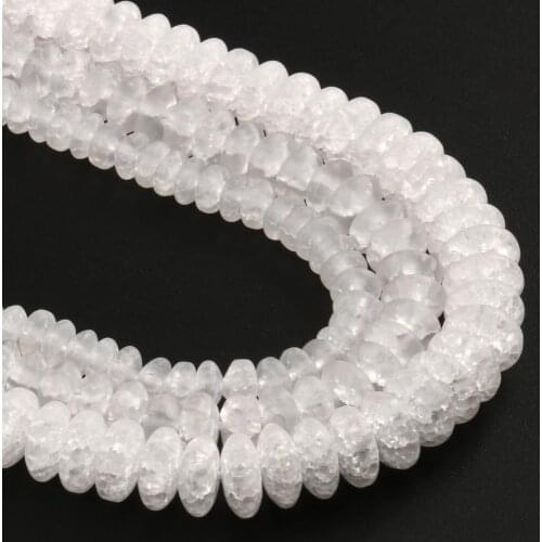 6 8 10mm White Matte Snow Cracked Crystal Rondelle Beads Flat Round Loose Spacer Beads for Jewelry Making DIY Bracelet Necklace