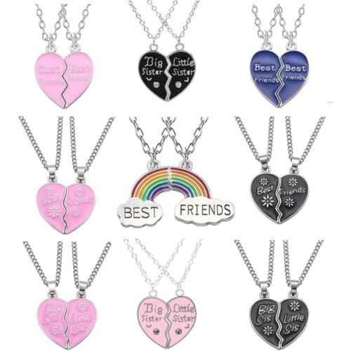 Dropshipping Broken Pendant Necklace Best Friends Rainbow 2 pcs Splicing Friendship Necklace Puzzle Choker For Women Girls Gifts