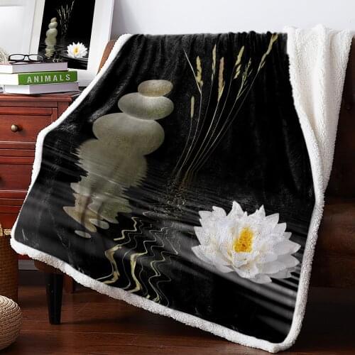 Zen Stones White Lotus Fleece Blanket Office Sofa Cashmere Blanket Bed Cover Bedspread Warm Blankets for Beds