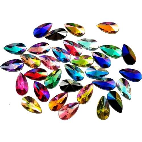 100pcs 8*13mm Flat Bottom Teardrop Acrylic Rhinestones Crystal AB Non Hotfix Rhinestones 3D For Nail Art Wedding Decorations