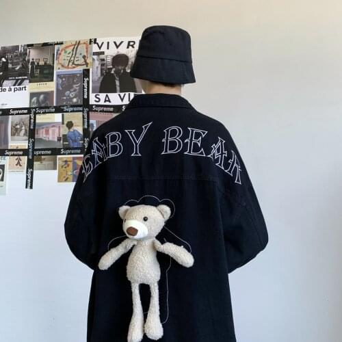 Oversize Streetwear Hip Hop Couple Jackets Mens Fashion Denim Jacket 2021 Autumn New Woman Graphic Printed Casual