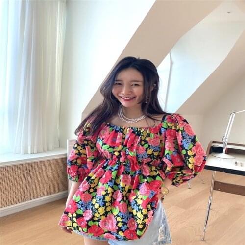 Summer Loose Floral One-shoulder Shirt