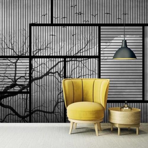 Milofi custom 3D wallpaper mural geometric mosaic line texture big tree bird bedroom background wall decoration wallpaper mural