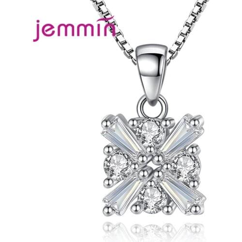 Fashion S925 Sterling Silver Square Collar Jewelry for Women Girls Theme Party Decoration Cubic Zirconia Pendant Necklace