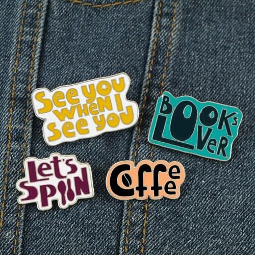 Fashion Letter Series Enamel Pins Coffee Books Lover Brooches Cartoon Funny Badges Metal Custom Jewelry Denim Backpack Pin Gifts