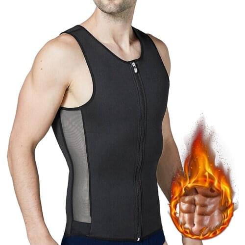 Mens Sauna Sweat Vest with Zipper Abdominal Slimming Compression Vest Workout Body Shaper Black