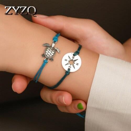 ZYZQ Simple Rope Bracelets Sets Two Pcs Adjustable Women Accessories Jewelry Wrist Bracelets With Cute Turrle Shaped Gadget