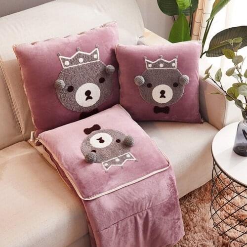 New cute cartoon crown bear pillow quilt dual-purpose padded warm crystal velvet multifunctional air conditioning cushion quilt