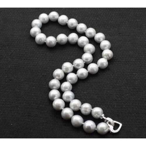 Freshwater pearl GRAY near round 10-11mm necklace 17inch wholesale bead nature gift discount for woman FPPJ