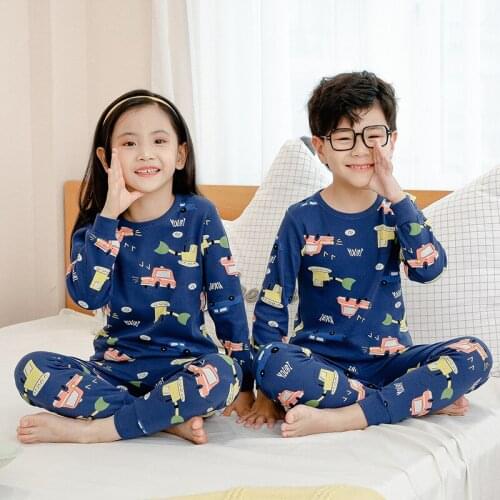 Teenagers Pajamas Autumn Cotton Children Clothing Pijamas For Boys Girls Cartoon Sleepwear Tops+Pants Suit Baby Kids Clothes Set