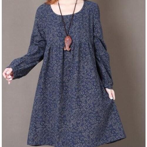 Floral Long-Sleeve Maternity Dress Cotton/Linen Clothes for Pregnant Women Autumn Clothing for Pregnancy 2018 New Fashion