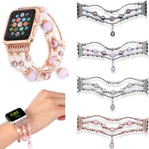 Handmade Women Jewery Bracelet Strap for Apple Watch Series 1 2 3 4 5 Agate Gemstone Wrist Band for iWatch 38mm 42mm 40mm 44mm