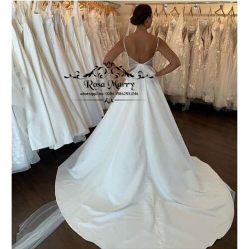 Sexy Backless White Vestido De Novia 2021 A Line Plus SIze Satin Beach Country Bandage Wedding Bridal Gowns