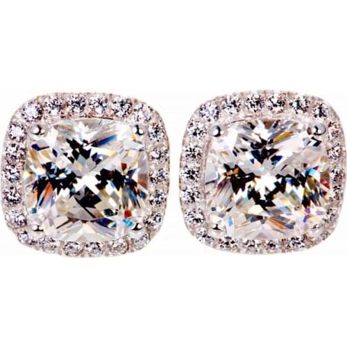 Luxury Female Simulated Diamond Earrings Fashion 925 Silver pink Yellow White Earrings Vintage Double Stud Earrings For Women