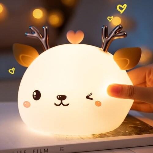 Silicone Night Light For Children Touch Switch USB Rechargeable Colorful Sleep Bedside Lamp Cute Animal Decoration Night Lamp