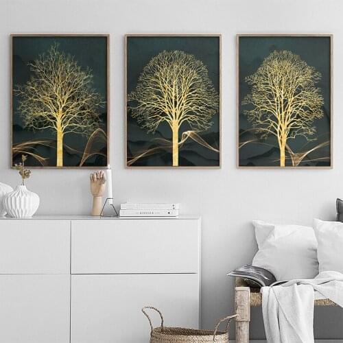 Nordic Golden Abstract Plant Tree Picture Wall Art Poster Canvas Print Painting Bedroom Living Room Modern Style Home Decoration