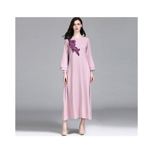 Middle East Abaya Long Dress Dubai Turkey Muslim Hijab Dress Fashion Women Muslim Dresses Female Embroidery Long Sleeve Dress