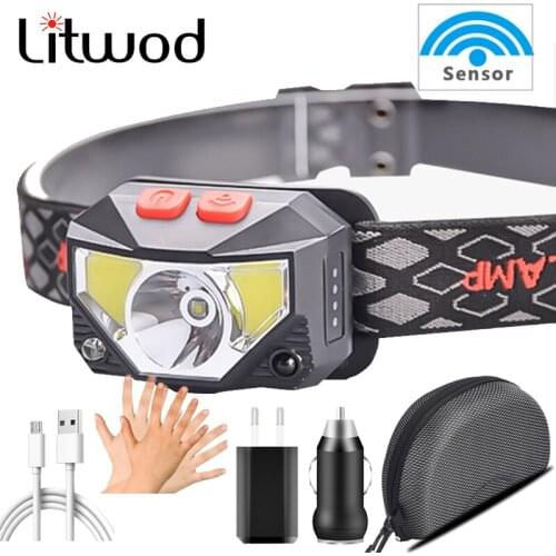 Built in Battery Led Headlamp Sensor Zoomable Head Lamp Headlight Bulbs Lights Running Waterproof White & Red Color Fishiing