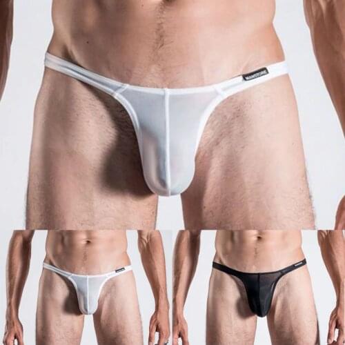 Men Soft Ice Silk Underwear Sexy Ultra Thin Penis Large Pouch Mens Briefs Panties Erotic Underpants Perspective Slips Hombre