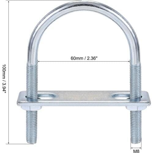 Uxcell Round U-Bolt 2.36"(60mm) Inner Width 100mm Length Steel M8 with Nut, Plate 1 Set