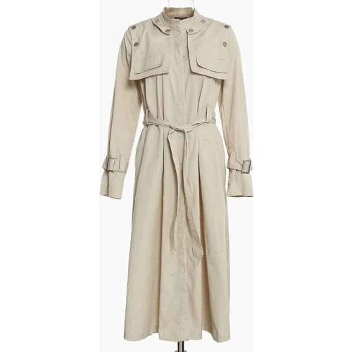 SeeBeautiful Large Size Windbreaker Long Sleeve Single Breasted Patchwork Belt New Fashion Spring 2021 Women Tide T872