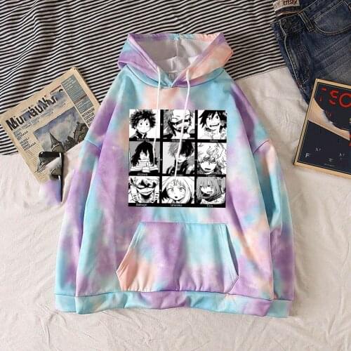 Janpanese My Hero Academia Pullover Sweatshirt Women Men Fashion Hip Hop Tie-dye Hoodie Pullover