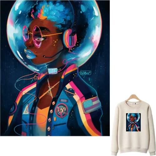 Female Astronaut Iron-On Transfer For Clothing Washable T-Shirts Thermo Adhesive Patches Science Fiction Style Clothes Stickers