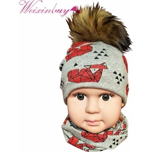 Winter Baby Hat Artificial Fur Ball Baby Girl Cap Cotton Baby Boy Caps With Hair Ball Winter Hat For Kids s