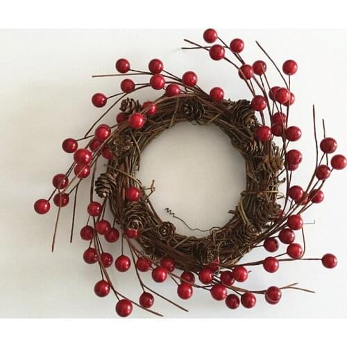 2Pcs/lot 2018 New Design 9.6 Inch Artificial Red Berry Twig Wreath with Pine Cone Small Christmas Candle Ring Free Shipping
