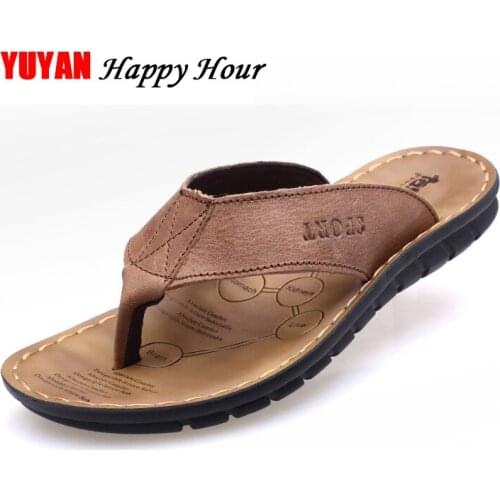 2021 Summer Shoes Men Slippers Genuine Leather Beach Slippers Mens Flip Flop Sandals Summer Men Shoes Male Flip Flops A673